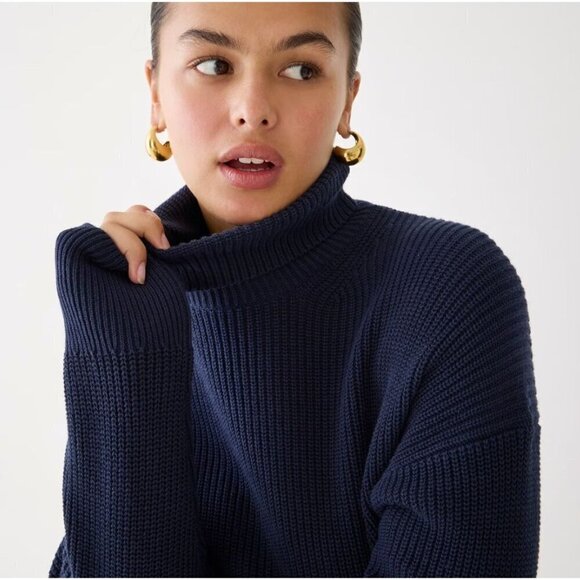 J.crew Cotton-Blend Ribbed Turtleneck‎ Sweater Relaxed Fit Navy Women's XS NWT - Picture 2 of 12